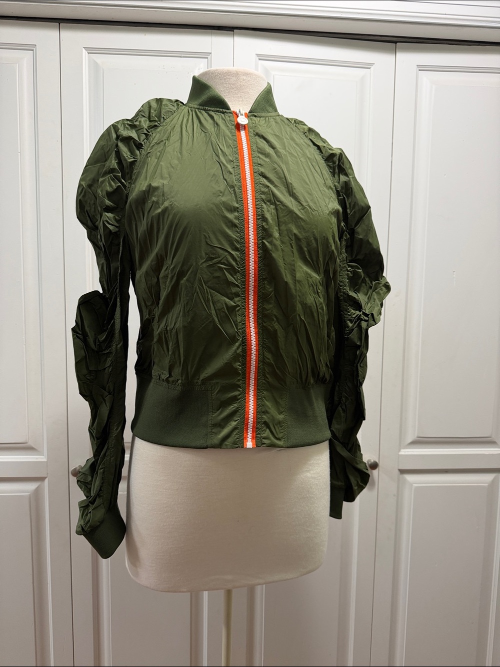 Hunter Olive Green Bomber Jacket with Orange Zip